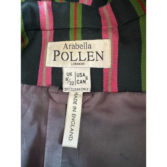 Arabella Pollen London Wool Black Pink Green Stripe Double Breasted Jacket SZ 6 - Picture 5 of 5